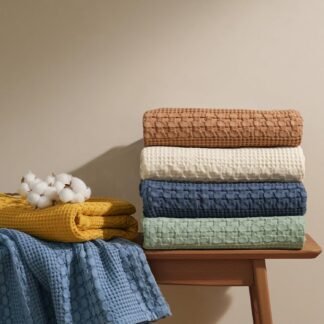 PHF 100% Cotton Waffle Weave Blanket Queen Size for Bed, Soft Lightweight & Breathable for Spring and Summer, All-Season Comfort, Luxury Aesthetic Blanket for Home Decor,...