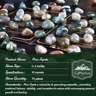 Polished Moss Agate Crystals - 72 Pcs, 0.5" 10 oz Handpicked Natural Tumbled Gemstones Rocks, Pebbles for Reiki, Chakra, Healing Home Decor