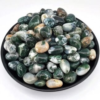 Polished Moss Agate Crystals - 72 Pcs, 0.5" 10 oz Handpicked Natural Tumbled Gemstones Rocks, Pebbles for Reiki, Chakra, Healing Home Decor
