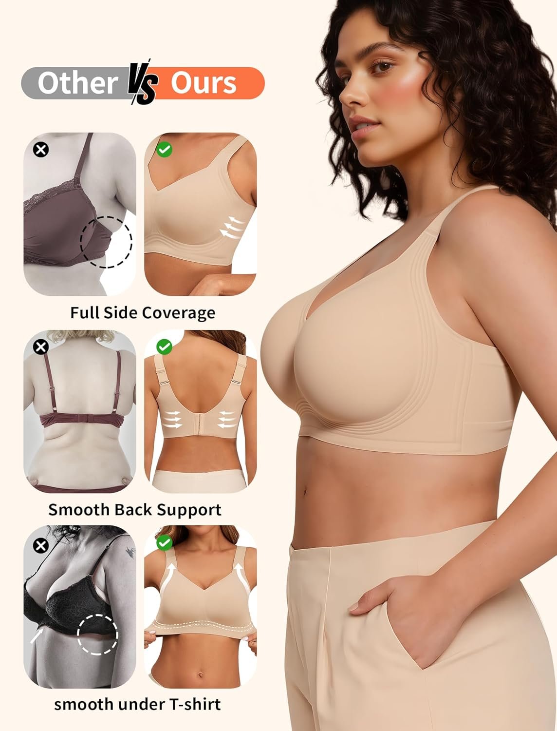 PoseFree Womens Seamless Wireless Supportive Bra Push Up Comfort Soft No Underwire Full Coverage T-Shirt Bra - lunas-mystic-emporium.com PoseFree Womens Seamless Wireless Supportive Bra Push Up Comfort Soft No Underwire Full Coverage T-Shirt Bra