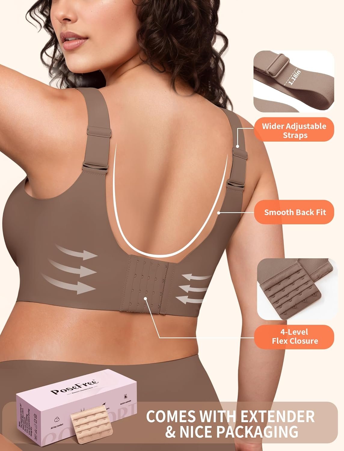 PoseFree Womens Seamless Wireless Supportive Bra Push Up Comfort Soft No Underwire Full Coverage T-Shirt Bra - lunas-mystic-emporium.com PoseFree Womens Seamless Wireless Supportive Bra Push Up Comfort Soft No Underwire Full Coverage T-Shirt Bra