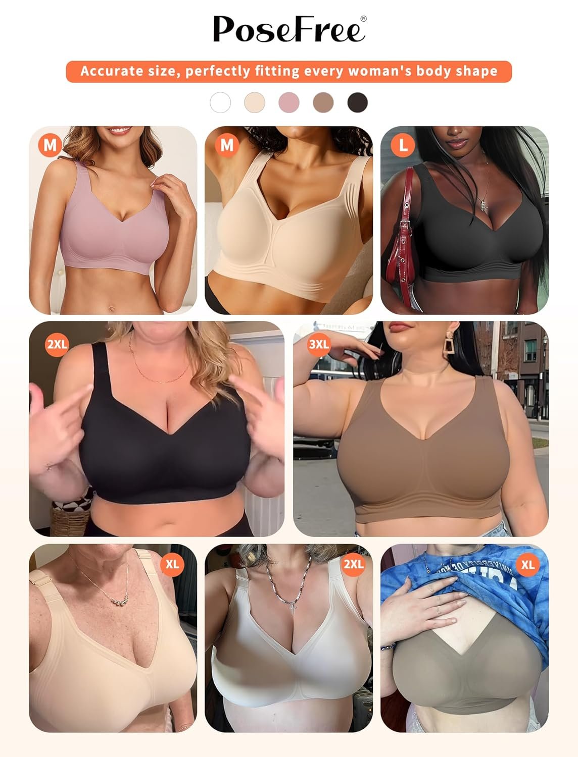 PoseFree Womens Seamless Wireless Supportive Bra Push Up Comfort Soft No Underwire Full Coverage T-Shirt Bra - lunas-mystic-emporium.com PoseFree Womens Seamless Wireless Supportive Bra Push Up Comfort Soft No Underwire Full Coverage T-Shirt Bra