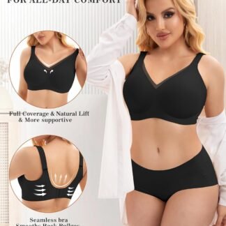 PoseFree Womens Wireless Bras Supportive Tshirt Bra No Underwire Seamless Push Up V Mesh Comfortable Bralette Everyday Bras