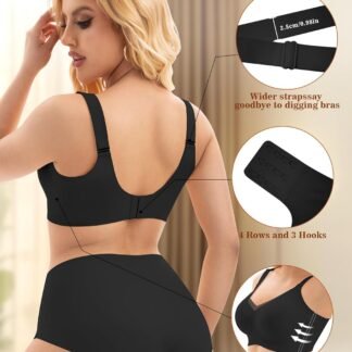 PoseFree Womens Wireless Bras Supportive Tshirt Bra No Underwire Seamless Push Up V Mesh Comfortable Bralette Everyday Bras