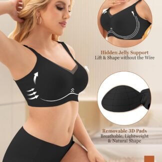 PoseFree Womens Wireless Bras Supportive Tshirt Bra No Underwire Seamless Push Up V Mesh Comfortable Bralette Everyday Bras