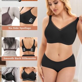 PoseFree Womens Wireless Bras Supportive Tshirt Bra No Underwire Seamless Push Up V Mesh Comfortable Bralette Everyday Bras