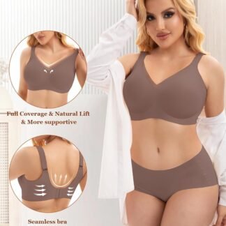 PoseFree Womens Wireless Bras Supportive Tshirt Bra No Underwire Seamless Push Up V Mesh Comfortable Bralette Everyday Bras