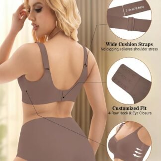 PoseFree Womens Wireless Bras Supportive Tshirt Bra No Underwire Seamless Push Up V Mesh Comfortable Bralette Everyday Bras