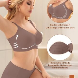 PoseFree Womens Wireless Bras Supportive Tshirt Bra No Underwire Seamless Push Up V Mesh Comfortable Bralette Everyday Bras