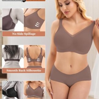 PoseFree Womens Wireless Bras Supportive Tshirt Bra No Underwire Seamless Push Up V Mesh Comfortable Bralette Everyday Bras