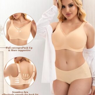 PoseFree Womens Wireless Bras Supportive Tshirt Bra No Underwire Seamless Push Up V Mesh Comfortable Bralette Everyday Bras