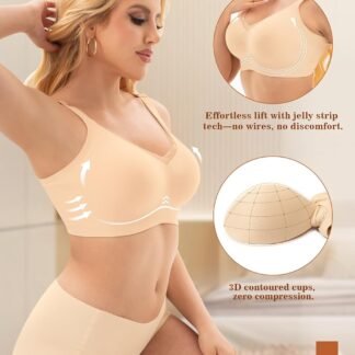 PoseFree Womens Wireless Bras Supportive Tshirt Bra No Underwire Seamless Push Up V Mesh Comfortable Bralette Everyday Bras