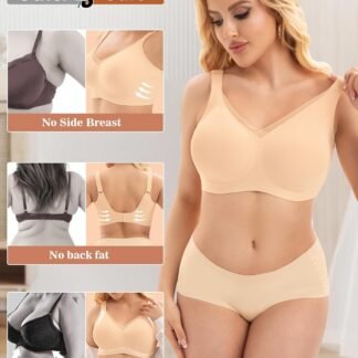 PoseFree Womens Wireless Bras Supportive Tshirt Bra No Underwire Seamless Push Up V Mesh Comfortable Bralette Everyday Bras