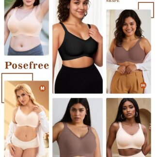 PoseFree Womens Wireless Bras Supportive Tshirt Bra No Underwire Seamless Push Up V Mesh Comfortable Bralette Everyday Bras