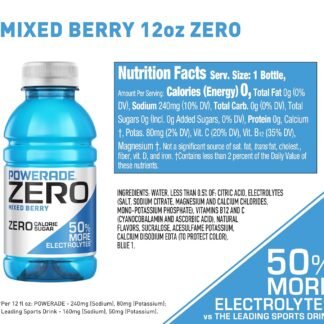POWERADE Zero Mixed Berry Bottles, 12 fl oz, 8 Pack
