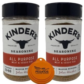 PPB Variety Pack - Kinder's All Purpose Meat & Veggie Rub Seasoning 9.4oz (2-Pack) and Pegasus Premium Brands 3-Step Lid Cover