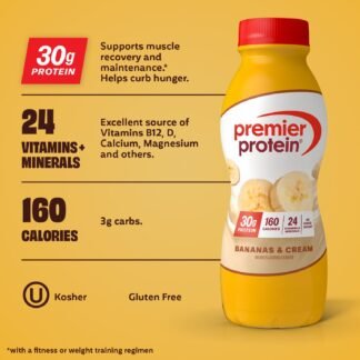 Premier Protein Shake, Bananas & Cream, 30g Protein, No Added Sugar, 24 Vitamins & Minerals to Support Immune Health, 11.5 fl oz, 12 Pack (Packaging May Vary)