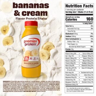 Premier Protein Shake, Bananas & Cream, 30g Protein, No Added Sugar, 24 Vitamins & Minerals to Support Immune Health, 11.5 fl oz, 12 Pack (Packaging May Vary)