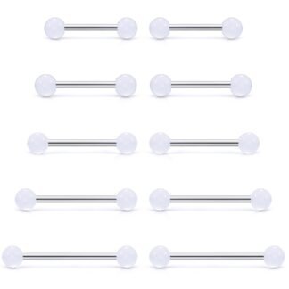 Prjndjw 14G Surgical Steel Straight Barbell - Tongue & Nipple Rings for Women & Men - Length 12MM, 14MM, 16MM, 18MM, 22mm - Piercing Jewelry