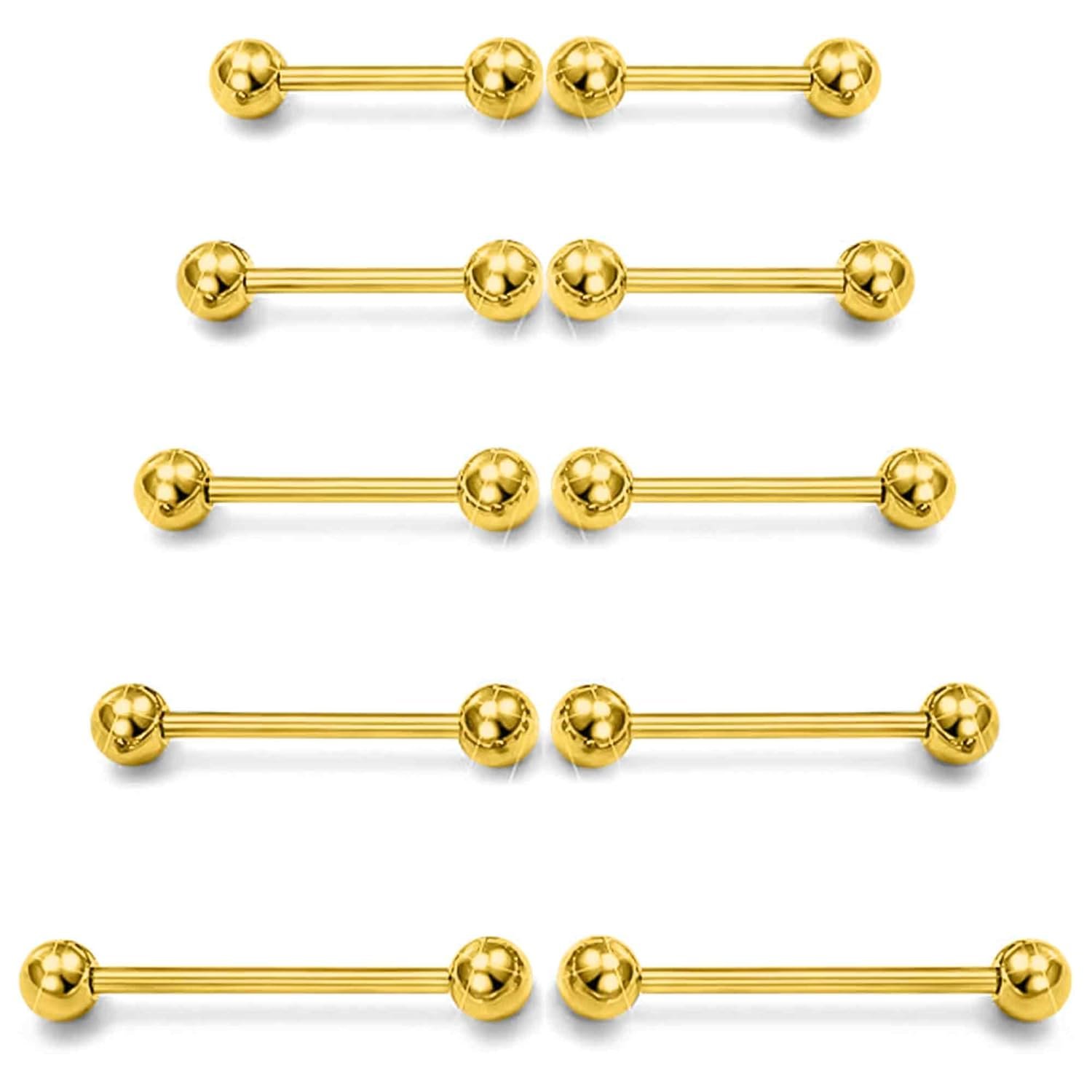 Prjndjw 14G Surgical Steel Straight Barbell - Tongue & Nipple Rings for Women & Men - Length 12MM, 14MM, 16MM, 18MM, 22mm - Piercing Jewelry