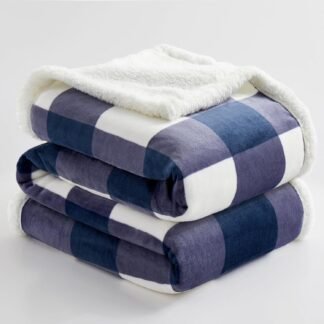PU MEI Sherpa Blanket Fleece Throw Blanket Twin Plaid Thick Bed Blanket, Soft Warm Cozy Blue Checkered Throw Blanket 60"*80"