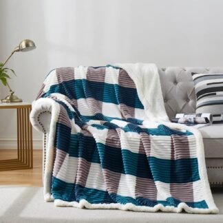 PU MEI Sherpa Blanket Fleece Throw Blanket Twin Plaid Thick Bed Blanket, Soft Warm Cozy Blue Checkered Throw Blanket 60"*80"