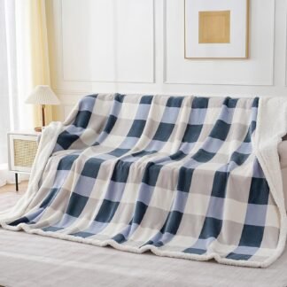PU MEI Sherpa Fleece Throw Blanket 60" x 80" Reversible Plush Fluffy Large Big Blanket Lattice Flannel Blankets for All Season Use, Black and White