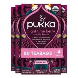 Pukka Night Time Berry Organic Herbal Tea, Soothing Infusion With Chamomile, Lavender & Elderberry, Tea Gift Set For Bedtime Relaxation, Caffeine Free, 80 Total Bags (20ct -...