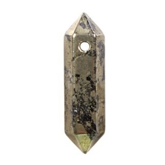 Pyrite 32mm Natural Gemstone Hexagonal Wand Jewelry Making Crystal Pointed Chakra Reiki Healing Beads 2mm Hole Drilled(Pack of 10)