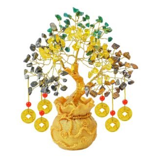 Pyrite Crystal Tree with Artificial Coin Pot Base Bonsai for Home & Office Decor Good Luck 6 Feng Shui Coins Money Wealth Tree Golden Crystal Spiritual Gifts for Women Mom...