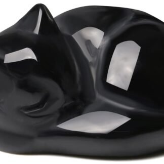 QINJIEJIE Black Obsidian Cat Decor Crystals and Healing Stones Figurine Sleeping Cats Stone Statue Gift Carved Gemstones Sculpture Office Home Desk Kitten Cute Cat Decor for Men...