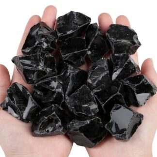 QINJIEJIE Black Obsidian Crystals Stone Raw Healing Crystal Bulk Gemstones Large 1" Rocks for Tumbling Cabbing Fountain Decoration Polishing Wire Wrapping Wicca Reiki Rough Stones