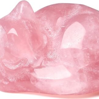 QINJIEJIE Rose Quartz Cat Decor Pink Gift Crystals Sleeping Cat Statue Stone Figurine Polished Gemstones Decors Office Room Home Desk Healing Valentines Decors for Women Cats Decor