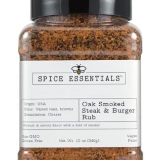 Raw Essentials TX Oak Smoked Steak and Burger Rub - Robust, Savory, and Peppery Blend - Vegan, Paleo, Gluten-Free, Non-GMO - 12 Ounce Bottle