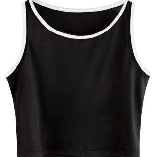 Remidoo Women's Casual Sleeveless Color Block Cropped Top Crewneck Tank Top Shirts