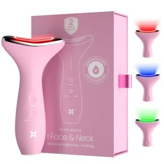 REVO Genie | 3-in-1 Face & Neck Beauty Massager with Heat, 3 Light Therapies, Smart Vibration | Red Light, Blue Light, Green Light Therapy for Smooth Glowing Skin - Pink Pearl