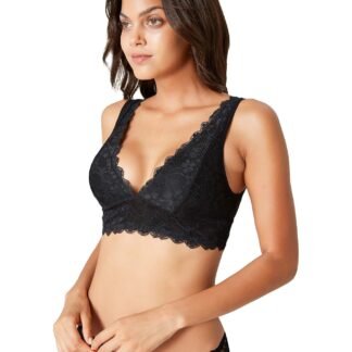 Rolewpy Women Deep V Neck Floral Lace Bralette Plunge Bra Racerback Crop Top