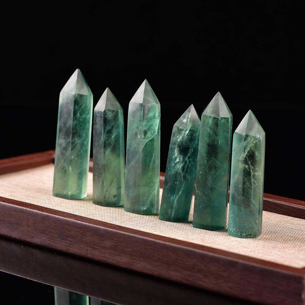 Runyangshi Green Fluorite Natural Healing Crystal Wands Height 2-24 6 Faceted Prism Wand Reiki Chakra Stone Natural Quartz - lunas-mystic-emporium.com Runyangshi Green Fluorite Natural Healing Crystal Wands Height 2"-2.4", 6 Faceted Prism Wand Reiki Chakra Stone, Natural Quartz