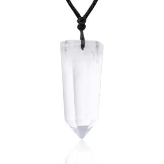 Runyangshi Healing Crystal Pendants, Single Pointed Natural Crystal Quartz Necklace 6 Faceted Chakra Crystal Wand Stone Reiki Energy