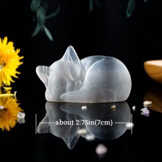 Runyangshi Natural Selenite Crystal Healing Stone Energy Selenite Sleep Cat Exquisite Carved Ornaments Spiritual Healing Massage Palmstone Cleansing Protection Home Decor Gift