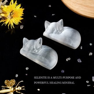 Runyangshi Natural Selenite Crystal Healing Stone Energy Selenite Sleep Cat Exquisite Carved Ornaments Spiritual Healing Massage Palmstone Cleansing Protection Home Decor Gift