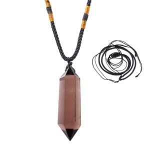 Runyangshi Smoky Quartz Healing Crystal Pendants, Double Pointed Natural Crystal Quartz Necklace 6 Faceted Chakra Crystal Wand Stone Reiki Meditation