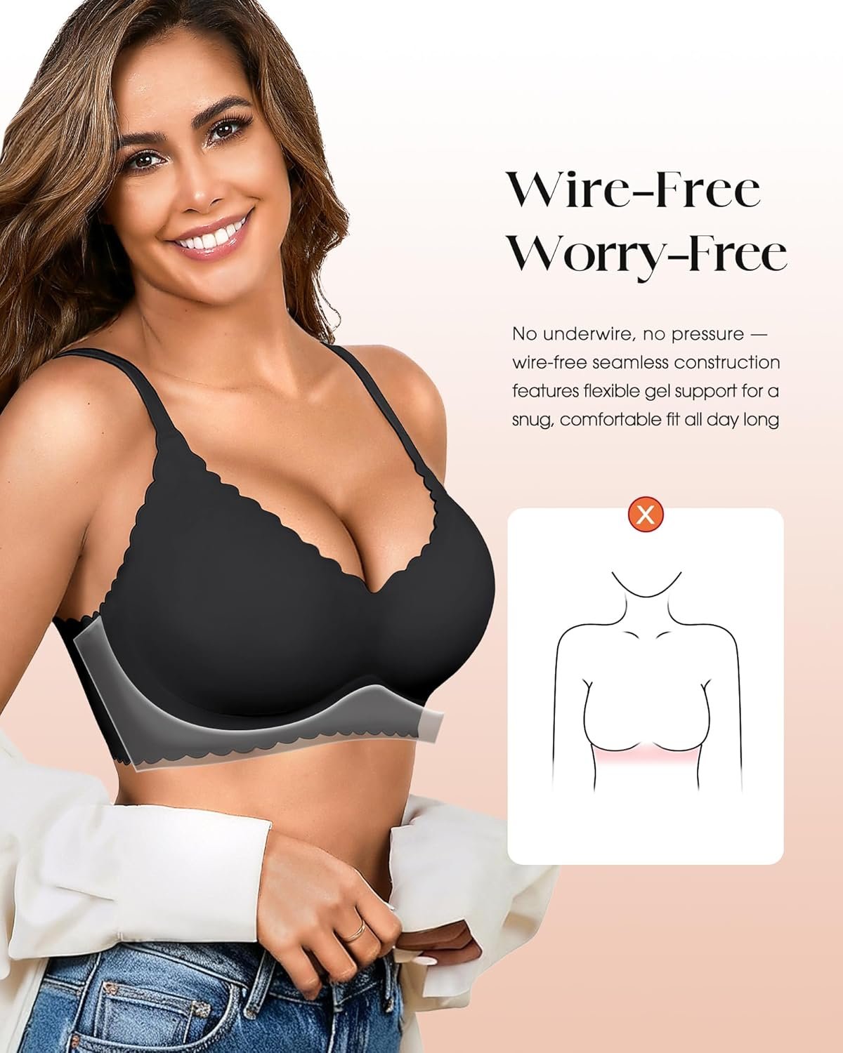 Seamless Jelly Bras for Women 3 Pack - Deep V Wireless Push Up No Wire Womens Bra Padded Comfort with Support for Gifts - lunas-mystic-emporium.com Seamless Jelly Bras for Women 3 Pack - Deep V Wireless Push Up No Wire Womens Bra Padded Comfort with Support for Gifts