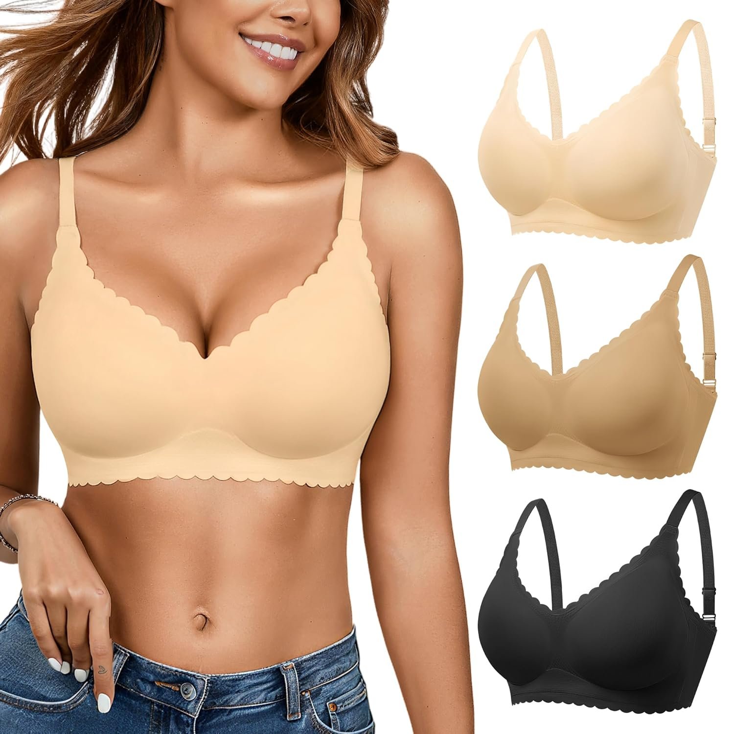 Seamless Jelly Bras for Women 3 Pack - Deep V Wireless Push Up No Wire Womens Bra Padded Comfort with Support for Gifts - lunas-mystic-emporium.com Seamless Jelly Bras for Women 3 Pack - Deep V Wireless Push Up No Wire Womens Bra Padded Comfort with Support for Gifts