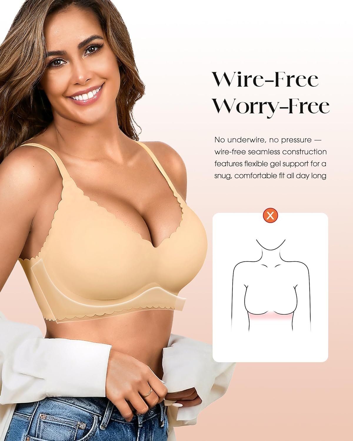 Seamless Jelly Bras for Women 3 Pack - Deep V Wireless Push Up No Wire Womens Bra Padded Comfort with Support for Gifts - lunas-mystic-emporium.com Seamless Jelly Bras for Women 3 Pack - Deep V Wireless Push Up No Wire Womens Bra Padded Comfort with Support for Gifts