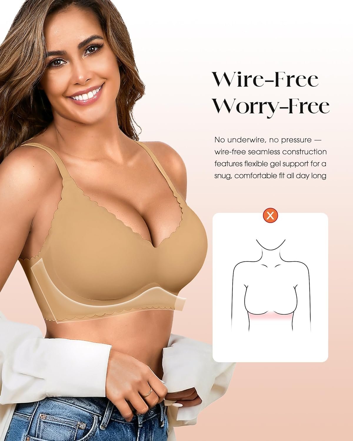 Seamless Jelly Bras for Women 3 Pack - Deep V Wireless Push Up No Wire Womens Bra Padded Comfort with Support for Gifts - lunas-mystic-emporium.com Seamless Jelly Bras for Women 3 Pack - Deep V Wireless Push Up No Wire Womens Bra Padded Comfort with Support for Gifts