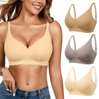 Seamless Jelly Bras for Women 3 Pack - Deep V Wireless Push Up No Wire Womens Bra Padded Comfort with Support for Gifts