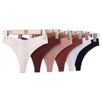 Seamless Thongs for Women No Show Thong V-waisted Stretch Breathable Sexy Panties Underwear 6 Pack