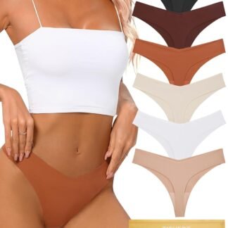 Seamless Thongs for Women No Show Thong V-waisted Stretch Breathable Sexy Panties Underwear 6 Pack