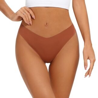 Seamless Thongs for Women No Show Thong V-waisted Stretch Breathable Sexy Panties Underwear 6 Pack